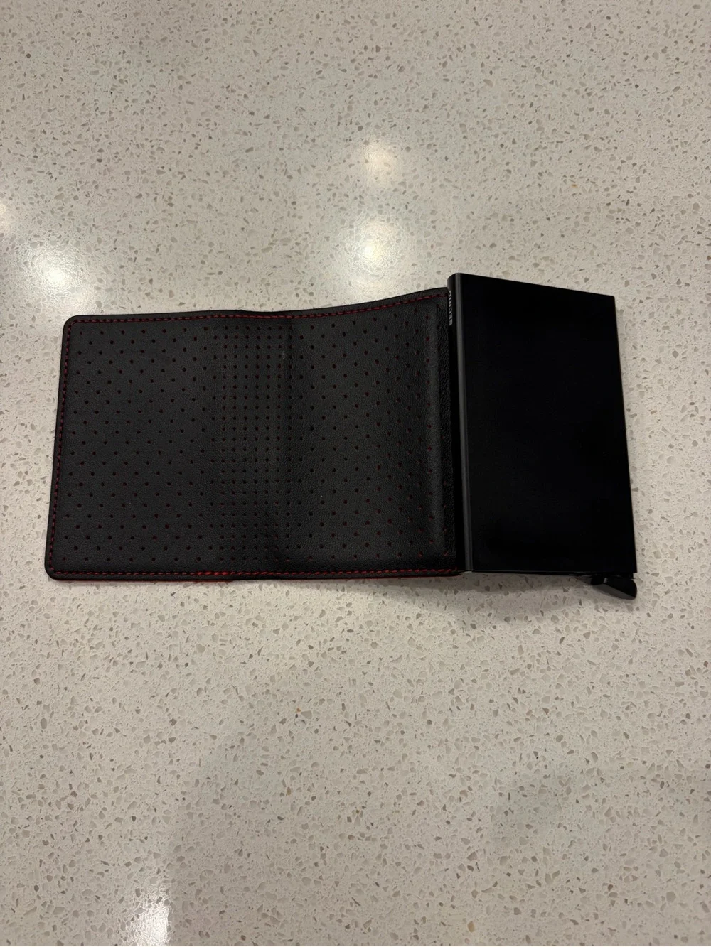Secrid Black Perforated Leather Card Wallet with Red Stitching